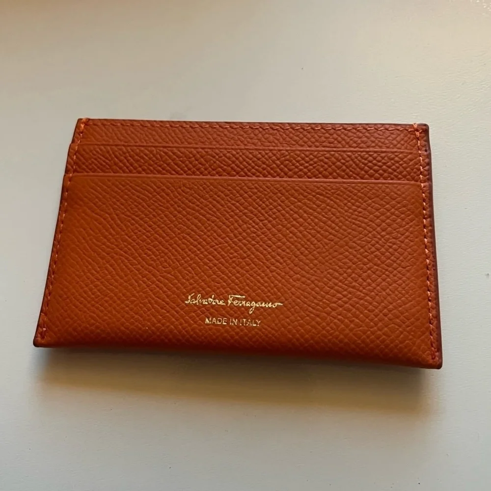 Salvatore Ferragamo Orange Leather Card Holder